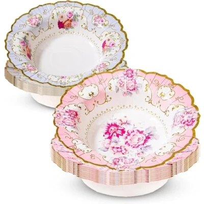 Image of Talking Tables Pack of 12(20cm) Truly Scrumptious Vintage Floral Paper BowlsPerfect for an Afternoon Tea PartyServe up strawberries and cream in styleGirls Birthday, Baby Shower, Pink Blue