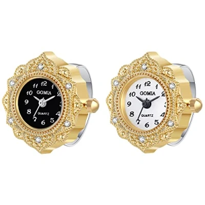 Image of JewelryWe Novelty Finger Watch Classic Gold Silver Plated Round Dial Quartz Rings Adjustable Rhinetsone Ring Watch, for Mothers Day