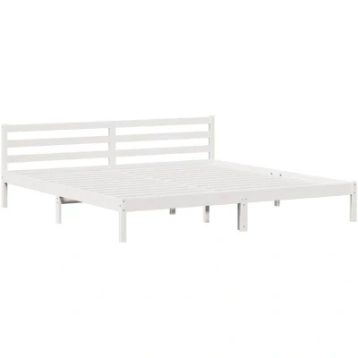 Image of vidaXL Bed Frame with Headboard White 200x220 cm Solid Wood Pine