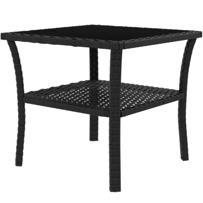 Image of Outsunny 50cm Outdoor PE Rattan Coffee Table, Patio Wicker Two tier Side Table with Glass Top, for Patio, Garden, Balcony, Black