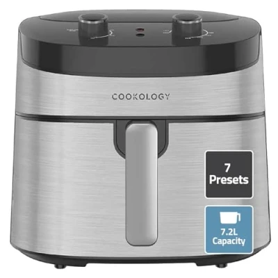 Image of Cookology CAF72MA Air Fryer Oven 7.2 Litre, 7 Cooking Functions, Easy To Use Dial Controls, Healthy, Oil Free and Energy Saving Fryers In Stainless Steel