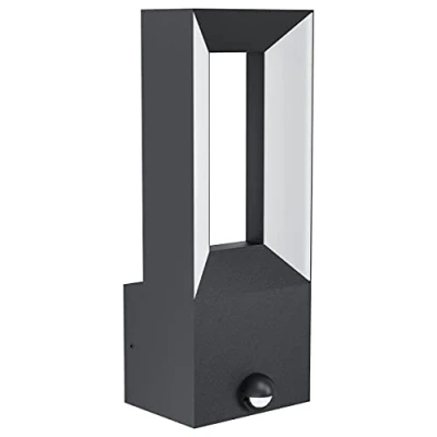 Image of EGLO LED Outdoor Wall Light Riforano with Motion and Twilight Sensor, External Porch Lighting, Waterproof Outside Lamp Made of Black Cast Aluminium White Plastic, IP44