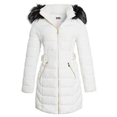 Image of SS7 Womens Faux Fur Quilted Padded Parka Coat Off White