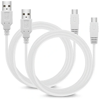 Image of USB Charging Cables for Nintendo Wii U Gamepad, AFUNTA 2 Pack Charger Cord U, 10ft / 3m White