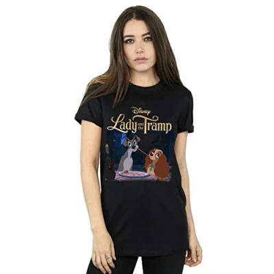 Image of Disney Women&#039;s Lady and The Tramp Homage Boyfriend Fit T Shirt Black Large