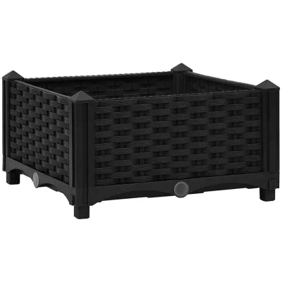 Image of vidaXL Black Raised Bed Rectangular Polypropylene Pot for Growing Plants, Flowers, Herbs and Vegetables Durable Garden Planter, Easy Assembly Dimension: 40x40x23 cm