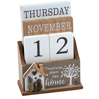 Image of Wooden Perpetual Calendar Desktop Eternal Blocks No Place Home