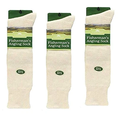 Image of Mega_JumbleSale® 3 Pairs Cream Fisherman&#039;s Angling Socks Boot Wool Country Fishing Size 6 11