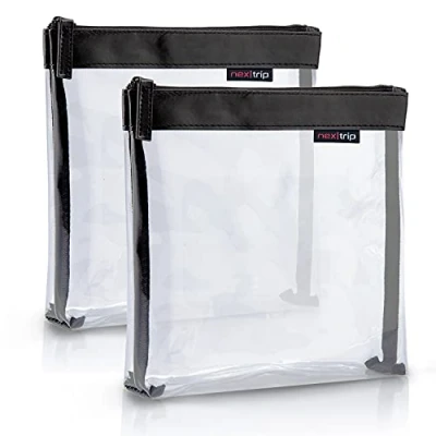 Image of nextrip Transparent Toiletry Bag for Liquids, Hand Luggage, Cosmetic Bag, Aeroplane, Travel Set, Black Set of 2, S