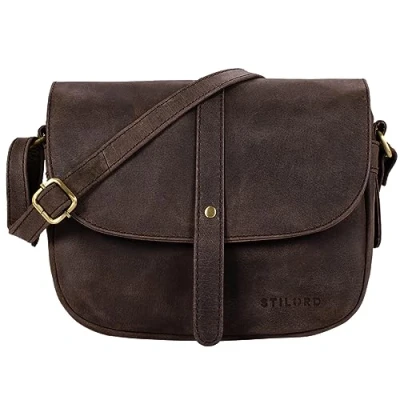 Image of STILORD &#039;Kira&#039; Handbag Leather Small Women Satchel Shoulder Bag Vintage Crossbody Messenger for Evening and Party in Genuine Leather, Colour:Nutmeg Brown