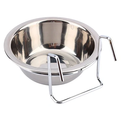 Image of Yosoo Stainless Steel Hook Over Feeding Cup Cat Pet Bird Rabbit Dog Puppy Food Water Bowl Cage Box with Holder