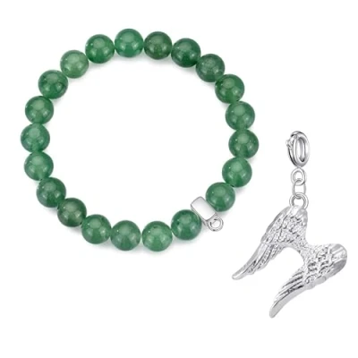 Image of Philip Jones Green Aventurine Gemstone Bracelet with Angel Wings Charm