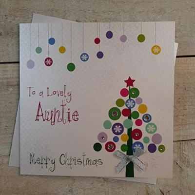 Image of White Cotton Cards To A Lovely Auntie Merry Handmade Christmas Card (Multi Tree) Code fp15