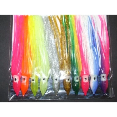 Image of Fladen ASSORTED COLOUR Squid Muppet lures 9cm x 10 Boat Sea Fishing