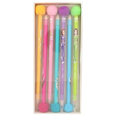 Image of Depesche 11950 TOPModel Colouring Pencils Set in Various Model Designs, with 7 Bright Colours and a Soft Pompom Topper, Multi Coloured