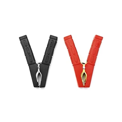 Image of QWORK® 2 Pack Jump Lead Clamps 100A 500A Large Crocodile Clips Pure Copper Alligator Clips, Car Booster Cable Battery for Truck (Red + Black)