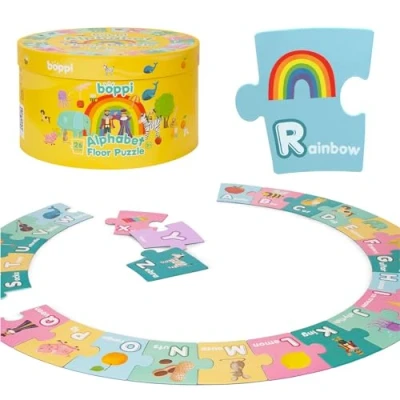 Image of boppi Alphabet Jigsaw Floor Puzzle Early Literacy Development Kids Jigsaws Age 3 and Up 26 Pieces Montessori Toddler Puzzles/ABC Flash Cards