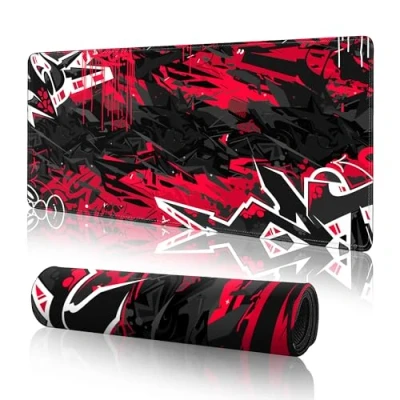 Image of Black Red Gaming Mouse Pad Large,Anime Desk Mat Accessories,31.5 x 11.8Inch Computer Pads for Desk,Extended XL Mousepad with 3mm Non Slip Base and Stitched Edge