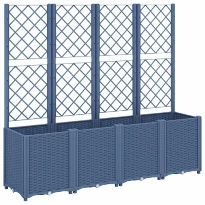 Image of vidaXL Garden Planter with Trellis Grey Polypropylene Outdoor Flower Pot Box, Modular Design Rattan Look, Ideal for Patio and Terrace, 160x40x140 cm