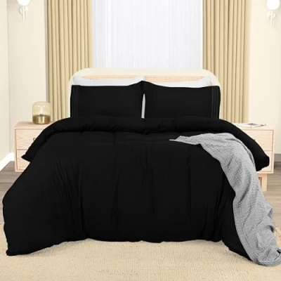 Image of Utopia Bedding Double Duvet Cover Set with Embroidered Pillowcases Soft Microfibre Polyester (Black)
