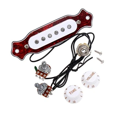 Image of Alnicov Red Chelonian Shell Sound Hole Magnetic Pickup with Tone Volume Knobs for 6 String Folk Acoustic or Electric Guitar
