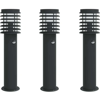 Image of vidaXL Outdoor Floor Lamps with Sensors 3pcs Black 60 cm Stainless Steel