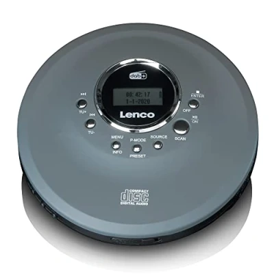 Image of Lenco CD 400 Portable Player, Discman DAB+ Radio, CD, R/RW, MP3 Station Memory, Audio Book Function, Antishock, Integrated Battery 1000 mAh, Grey