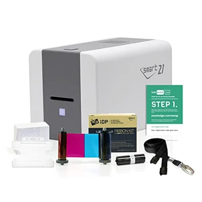 Image of EasyBadge IDP Smart 21s ID Card Printer with Badge Accessories and Supplies
