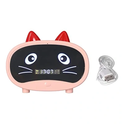 Image of Bluetooth Speaker,Small Alarm Clock Radio for Bedrooms,Dual Alarm, LED Display,Cute Cat Ear Design Supports Memory and USB Sound Cards,FM Radio,Built in1000mHA Battery Bedroom Office(Ppink)