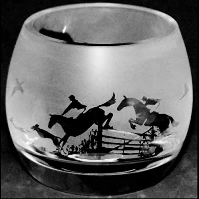 Image of Milford Collection Animo Glass Small Crystal Tea Light Candle Holder Hunting Scene