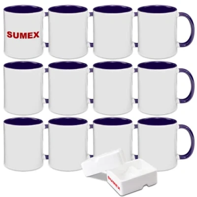 Image of Sumex 11oz Set of 12 Sublimation Blanks Ceramic Coffee Mugs for Tea, Milk, Latte, Hot Cocoa,Purple Inner and Handle