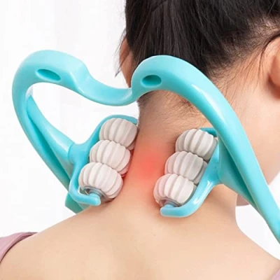 Image of Neck Massager, Trigger Point Roller Massager for Pain Relief deep Tissue Handheld Shoulder Tool with 6 Balls Massage Suitable Legs Waist and Relaxer (Blue)