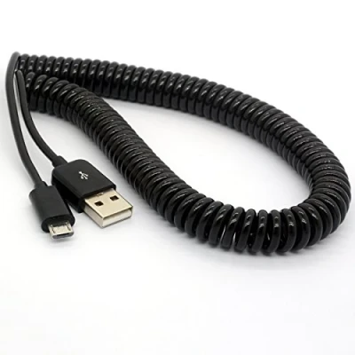 Image of HTGuoji 3M/9Ft Coiled USB to Micro Cable Spring Spiral 2.0 Male B Connector Data Synchronize Extension Cord
