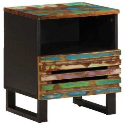 Image of vidaXL Bedside Cabinet Industrial Nightstand with Drawer &amp; Compartment 40x33x46 cm Reclaimed Wood, Steel Legs Brown