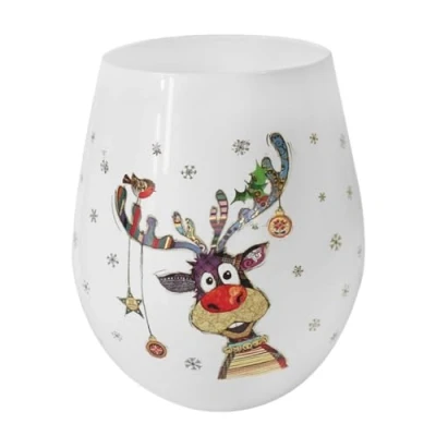 Image of Widdle Gifts Christmas Stemless Wine Glass, in Matching Gift Box, Statement Kitchenware for The Home, by Bug Art (Rudolph 6361)