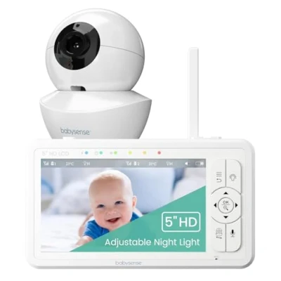 Image of Babysense 720p 5&quot; HD Baby Monitor, Video Monitor with Camera and Audio, Remote Pan Tilt, Adjustable Night Light, Long Range, Two Way 4x Zoom, Vision, 4000mAh Battery