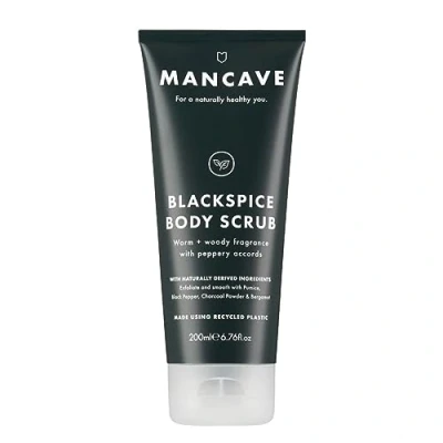 Image of ManCave Blackspice Body Scrub 200ml for Men, Warm &amp; Woody Aroma, Exfoliate Cleanse Skin with Pumice and Charcoal Powder Scrub, Natural Formulation, Vegan Friendly, Made in England