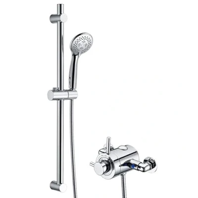 Image of Thermostatic Concentric Exposed Shower Mixer + Riser Rail 130mm to 160mm Centres