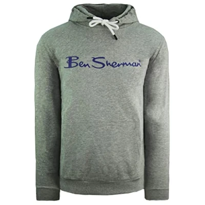 Image of Ben Sherman Large Logo Hoody Mens Pullover Jumper 0065213G Grey