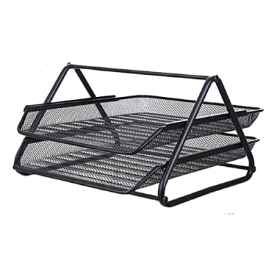 Image of 2 Tier Paper Tray Mesh Desk Organizer Office Desktop Document A4 File Tidy Letter Filing Storage