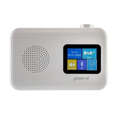 Image of groov e Berlin DAB &amp; FM Digital Radio Colour Screen LCD Display Built In Alarm Clock Bluetooth Connectivity Mains or Battery Operated Portable 60 Preset Stations White