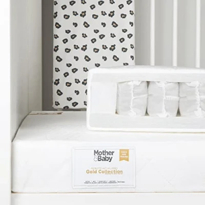 Image of Mother&amp;Baby Cot Mattress 120 x 60cm White Gold Anti Allergy, Breathable Pocket Sprung bed with Waterproof membrane