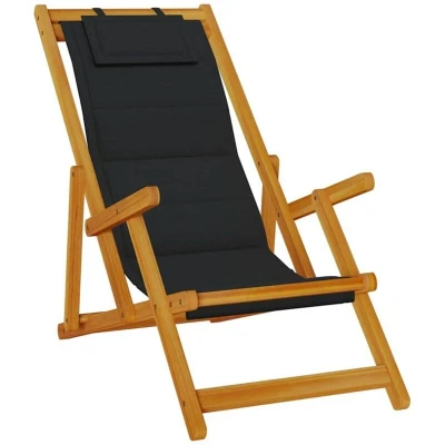 Image of vidaXL Folding Beach Chair with Armrests Black Acacia Wood &amp; Textilene