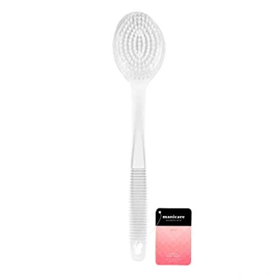 Image of Manicare White Plastic Bath Brush, Exfoliating, Long Handled Spa Shower Non Slip Handle, Back Washer, Good For Circulation, Cellulite And Dry Skin, Brushing, Body Scrubber