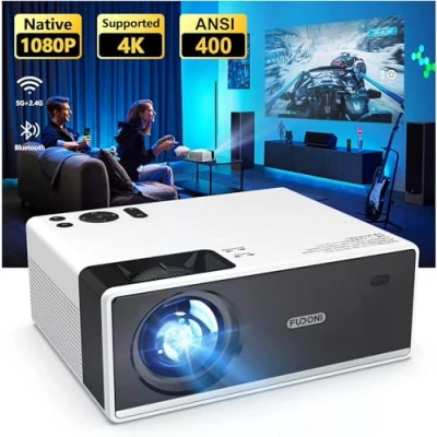 Image of FUDONI Projector with 5G WiFi and Bluetooth, Outdoor Portable 15000L 1080P 4K Support, Mini Movie Home Theater Video Compatible iOS &amp; Android Phone/Laptop/HDMI/USB More