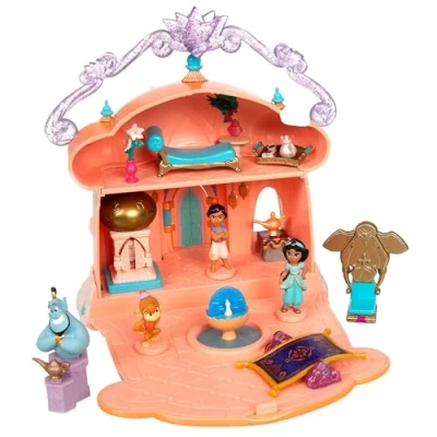 Image of Disney Store Official Aladdin &amp; Princess Jasmine Doll House, 14cm / 6&quot;, Once Upon a Story Playset with Sultan&#039;s Palace, Abu, Genie Lamp, Magic Carpet and More, For Age 3+