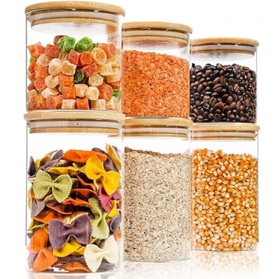 Image of Deco haus Storage Jars with Lids, Set of 6, Glass Jar Lid, Container