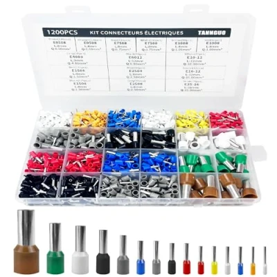 Image of Wire Ferrules Kit 1200Pcs,0.5 mm² 25 Ferrule Crimp Connectors, Insulated Cable Assortment, Terminals Set for Connection,Great Assortment with Box