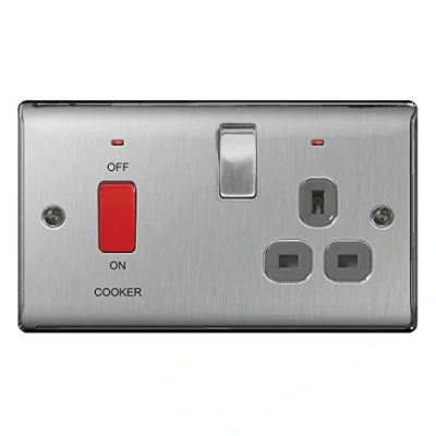 Image of BG Nexus NBS Range Brushed Steel Switches &amp; Sockets Full of Matching Items (Cooker Switch with Socket (Grey))