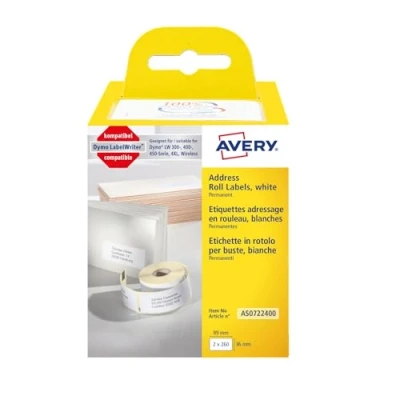 Image of Avery Dymo LabelWriter Compatible with 0722400 White 520 Labels 89 x 36 mm AS0722400